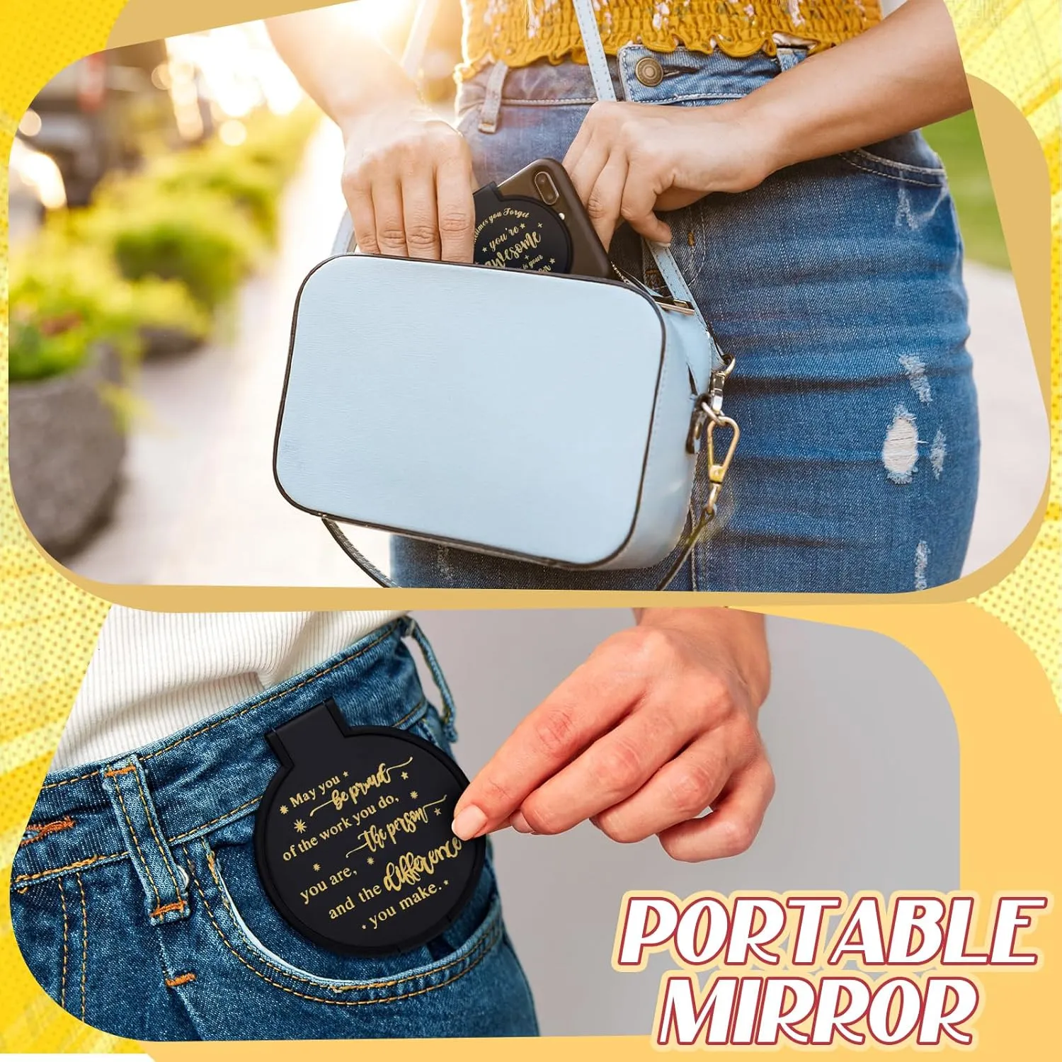 Wenqik 64 Pcs Compact Mirror Bulk Black Gifts for Women Small Inspirational Pocket Purse Handheld Mirror Portable Round Makeup Folding Appreciation Gift for Christmas Valentine Daily Travel Coworker