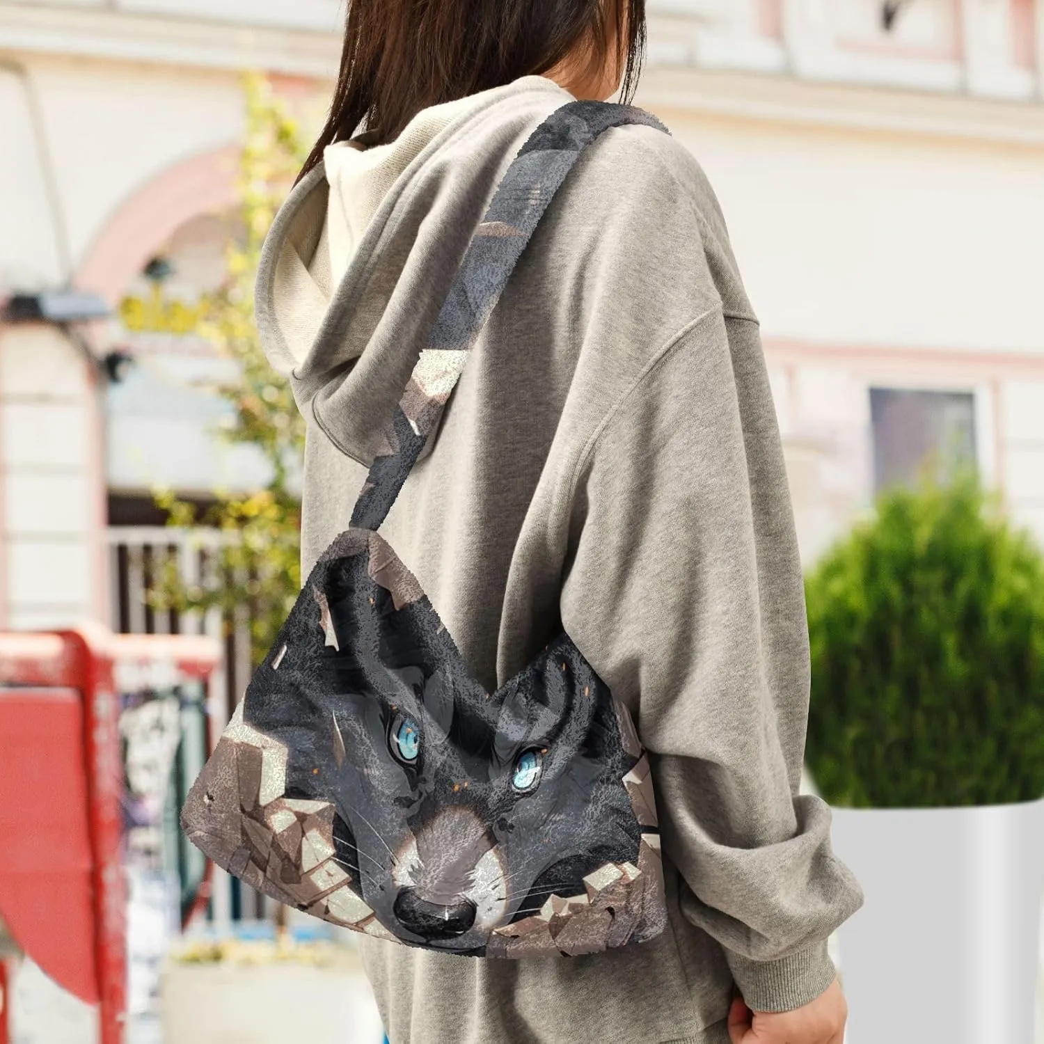 White Brown Snakeskin Texture Ladies Shoulder Bag, Plush Tote Bag Women, Autumn Handbags