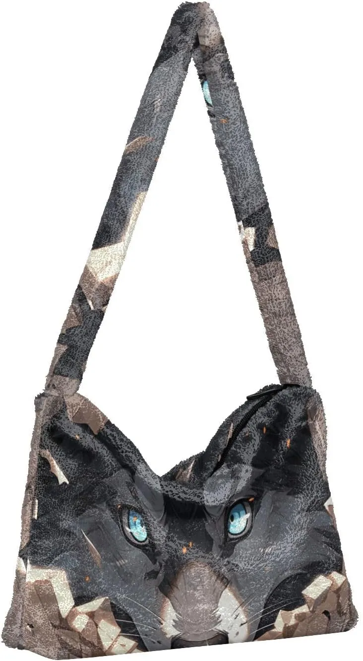 White Brown Snakeskin Texture Ladies Shoulder Bag, Plush Tote Bag Women, Autumn Handbags