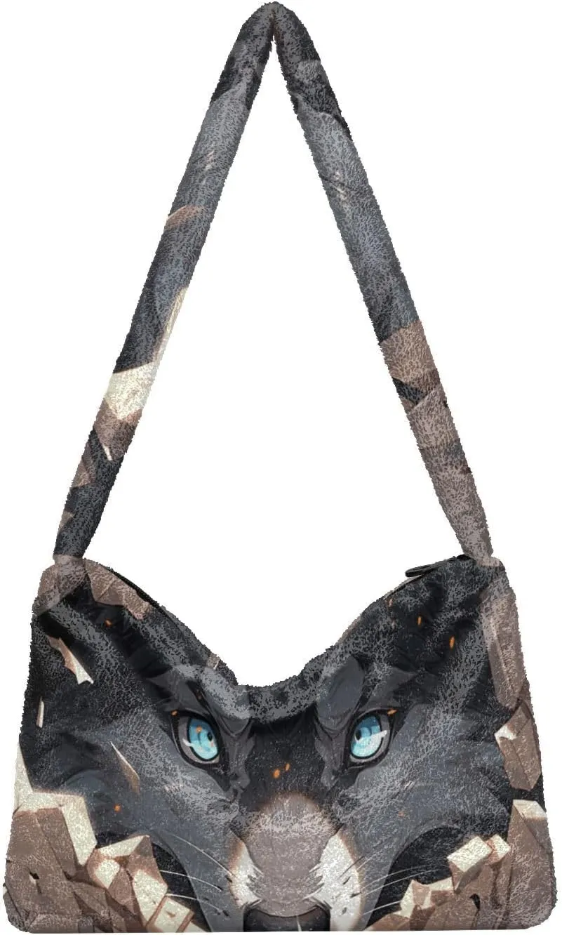 White Brown Snakeskin Texture Ladies Shoulder Bag, Plush Tote Bag Women, Autumn Handbags