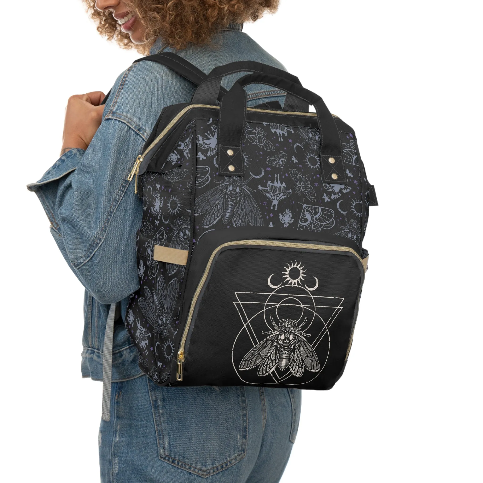 Witchy Cicada Multifunctional Diaper Backpack - Black