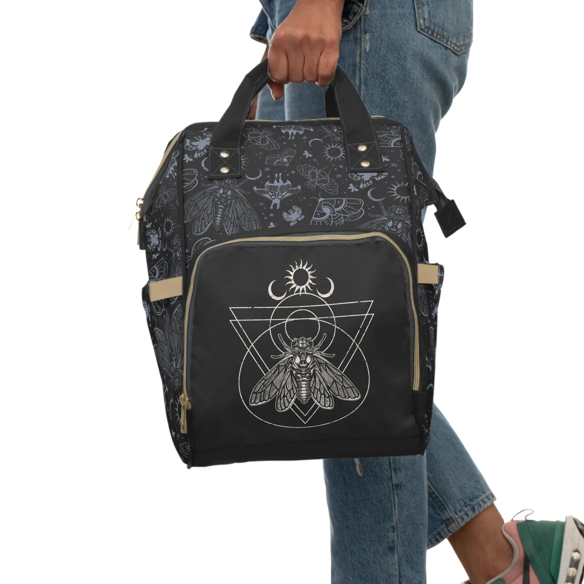 Witchy Cicada Multifunctional Diaper Backpack - Black