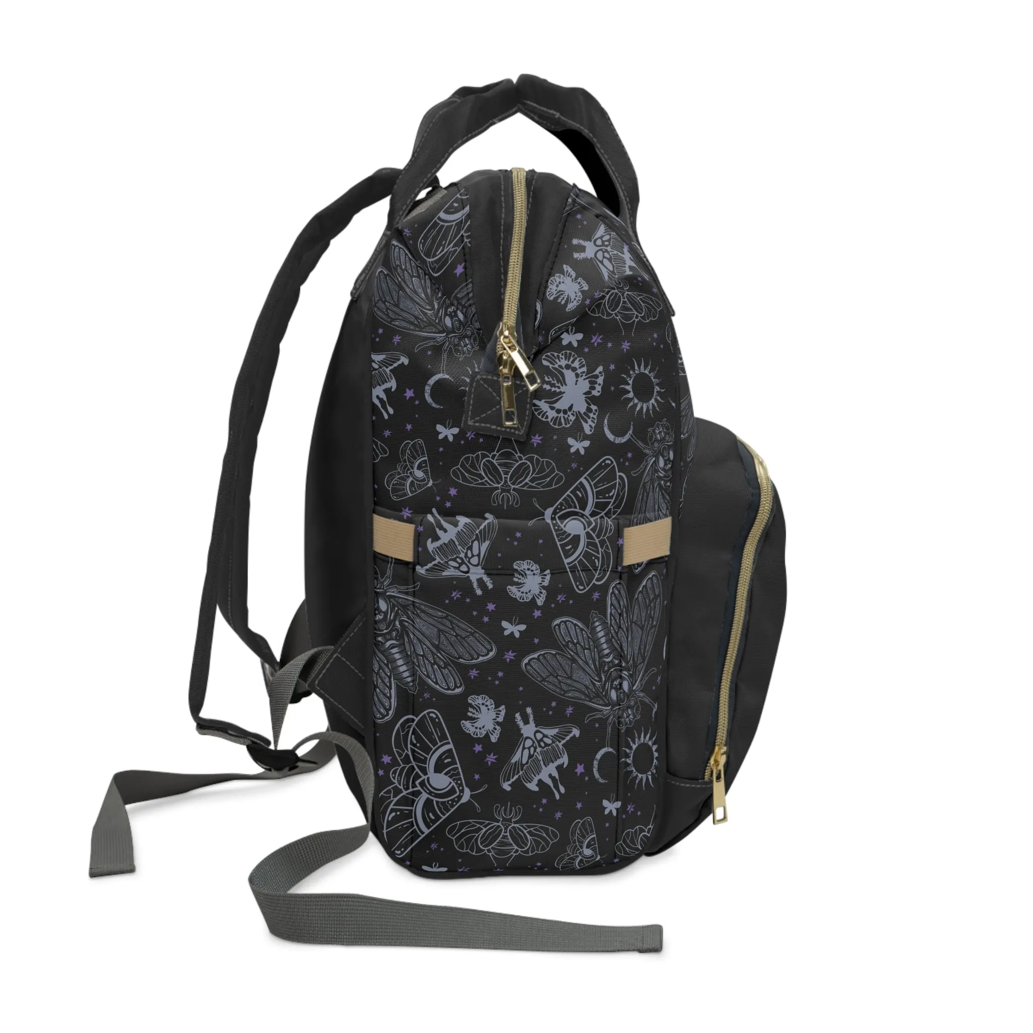 Witchy Cicada Multifunctional Diaper Backpack - Black