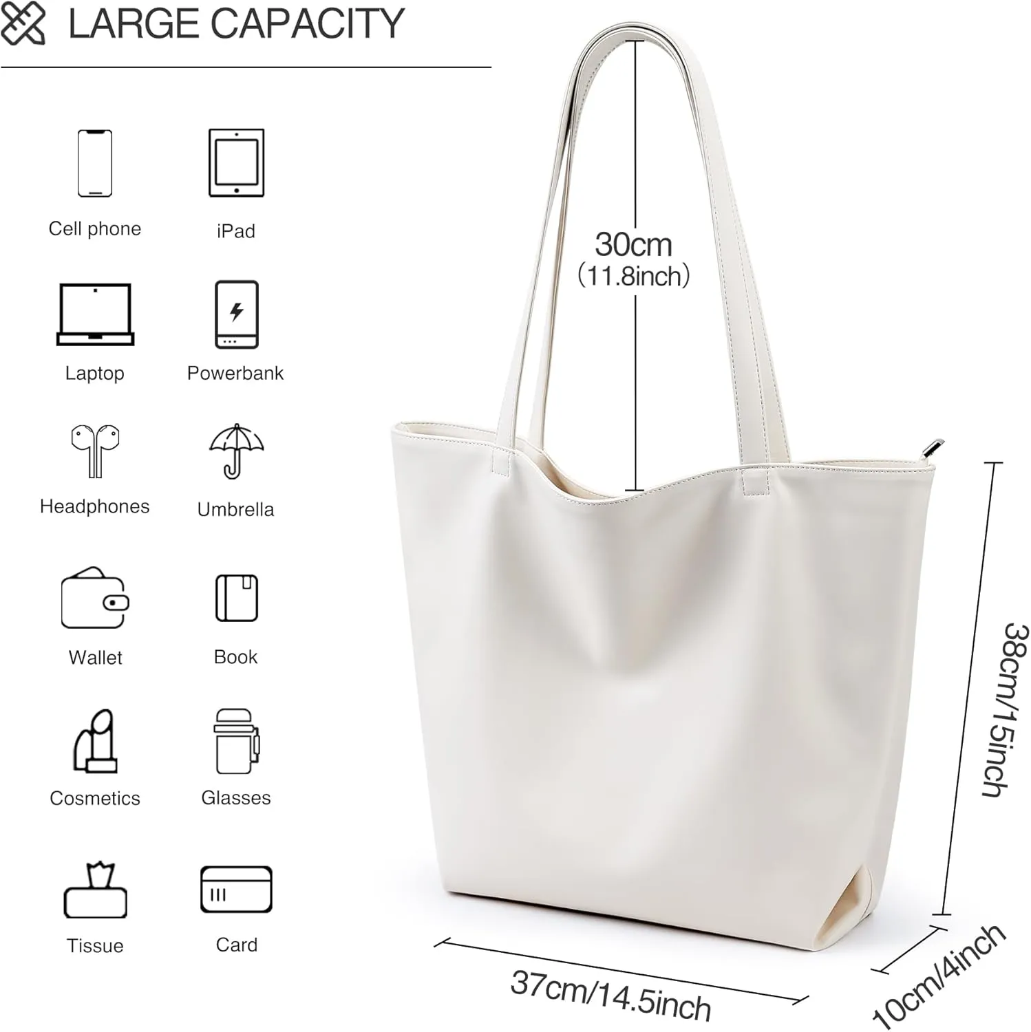 WLLWOO WLLWOO Soft PU Leather Tote Bag for Women Large Casual Hobo Handbags with Zipper Shoulder Work Bag Travel Purse