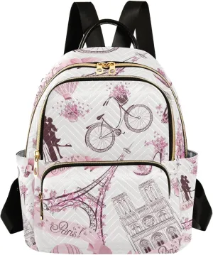 Women Backpack Paris Eiffel Tower Pinks Lover Anti-Theft Travel Backpack with Luggage Belt Lightweight Handbag Lady Purse Roomy Double Zipper Weekend Bag Everyday Use