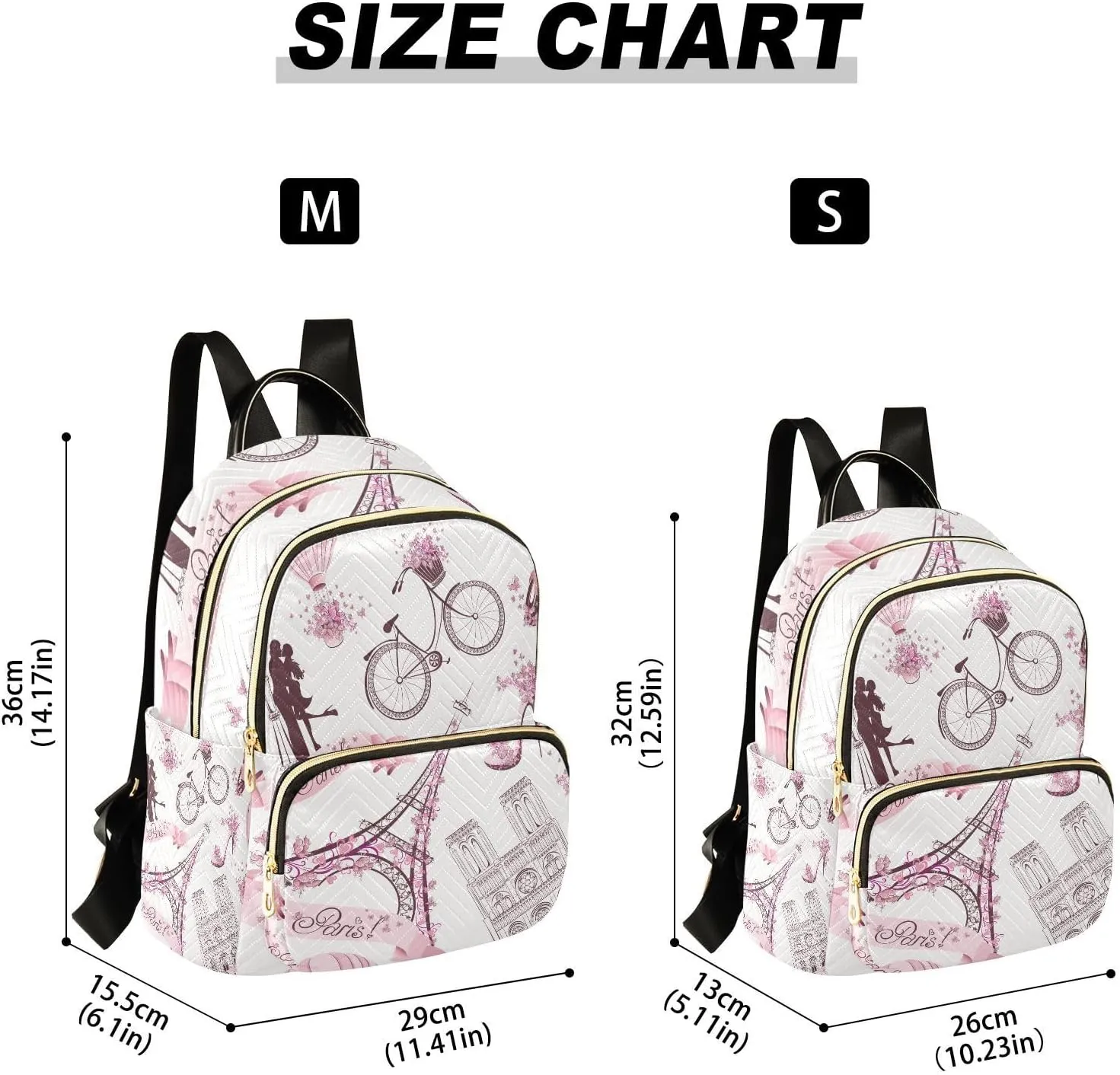 Women Backpack Paris Eiffel Tower Pinks Lover Anti-Theft Travel Backpack with Luggage Belt Lightweight Handbag Lady Purse Roomy Double Zipper Weekend Bag Everyday Use