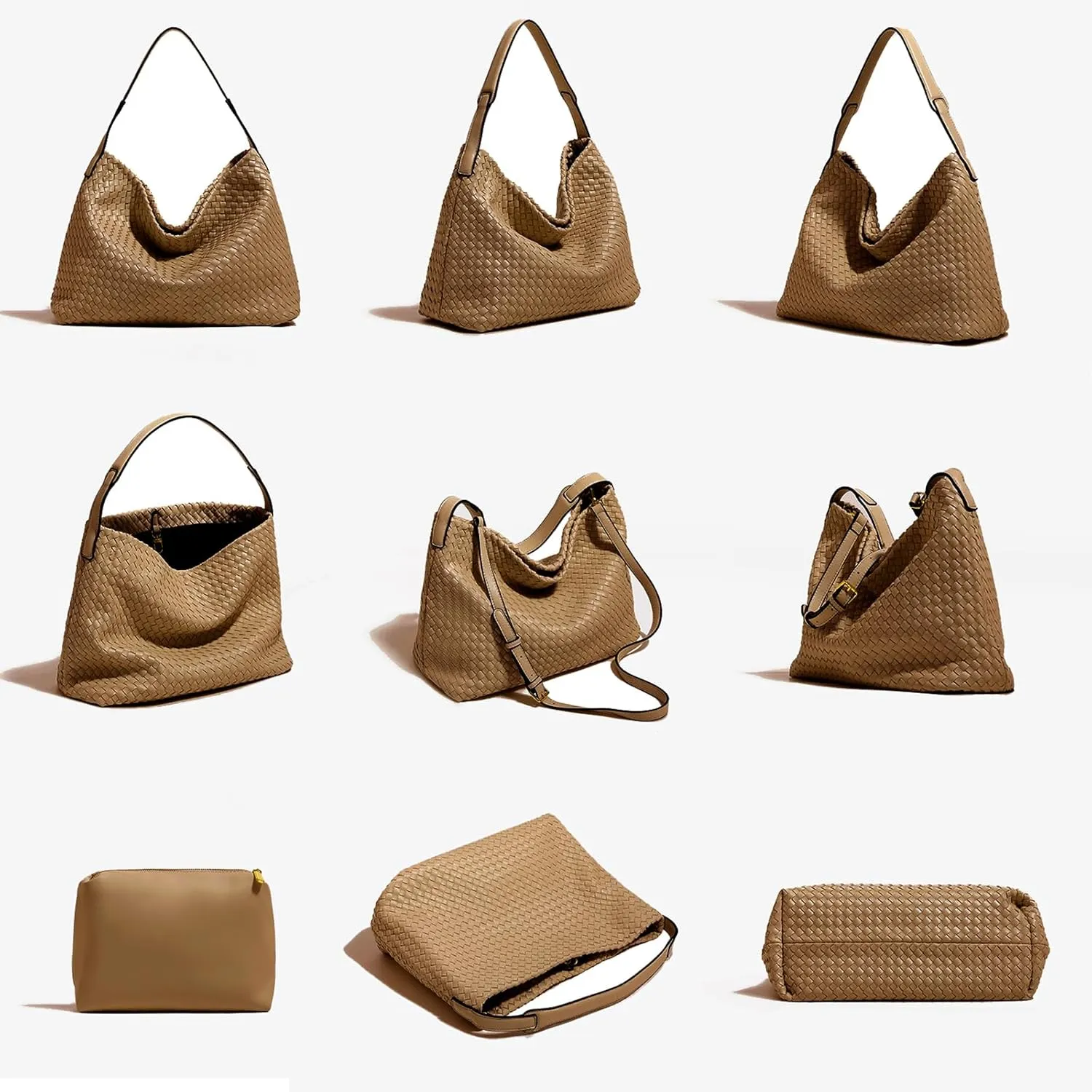 Women Boston Bag Woven Tote Vegan Leather Handbags Female Satchel Messenger Bag Fashion Shoulder Crossbody Bag Casual Hobo