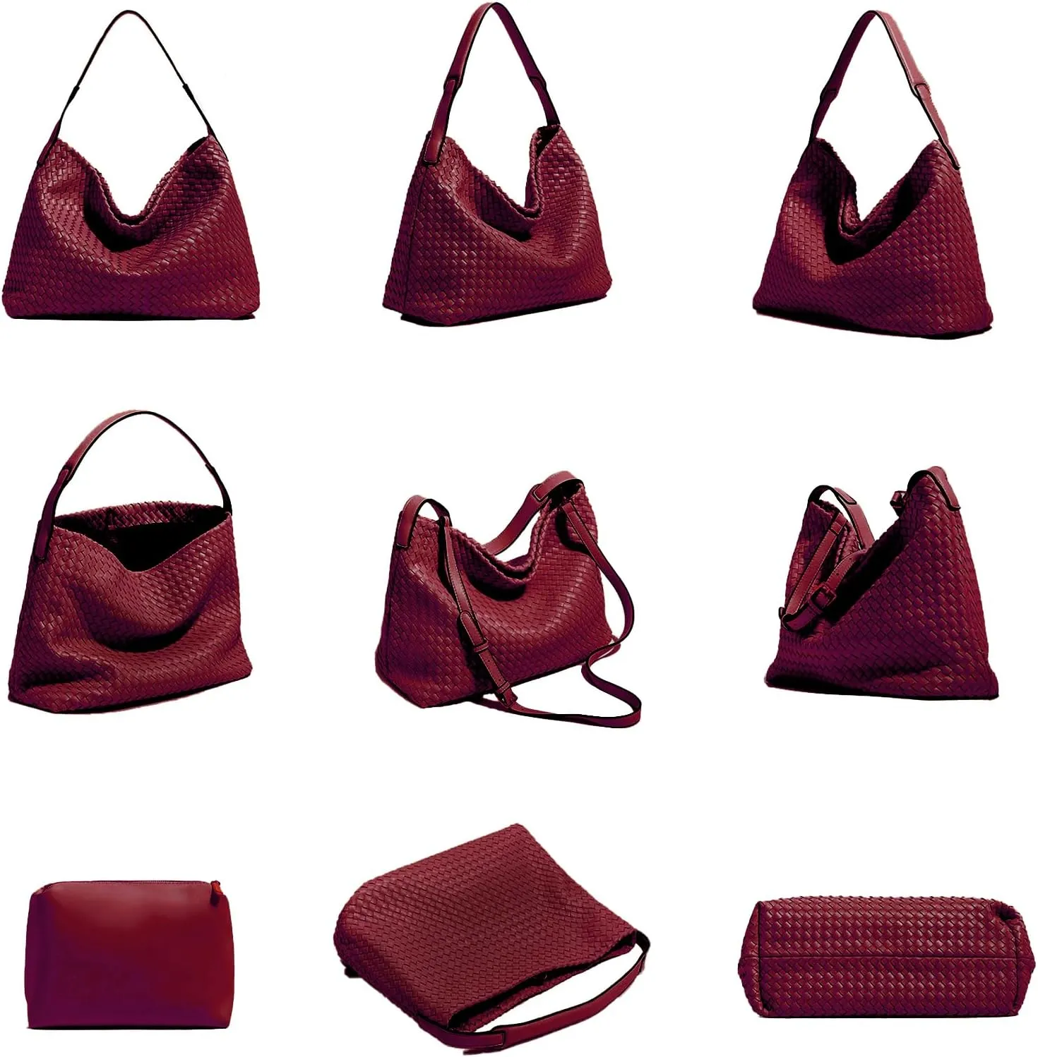 Women Boston Bag Woven Tote Vegan Leather Handbags Female Satchel Messenger Bag Fashion Shoulder Crossbody Bag Casual Hobo