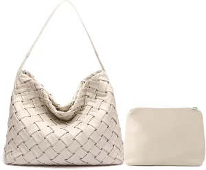 Women Boston Bag Woven Tote Vegan Leather Handbags Female Satchel Messenger Bag Fashion Shoulder Crossbody Bag Casual Hobo