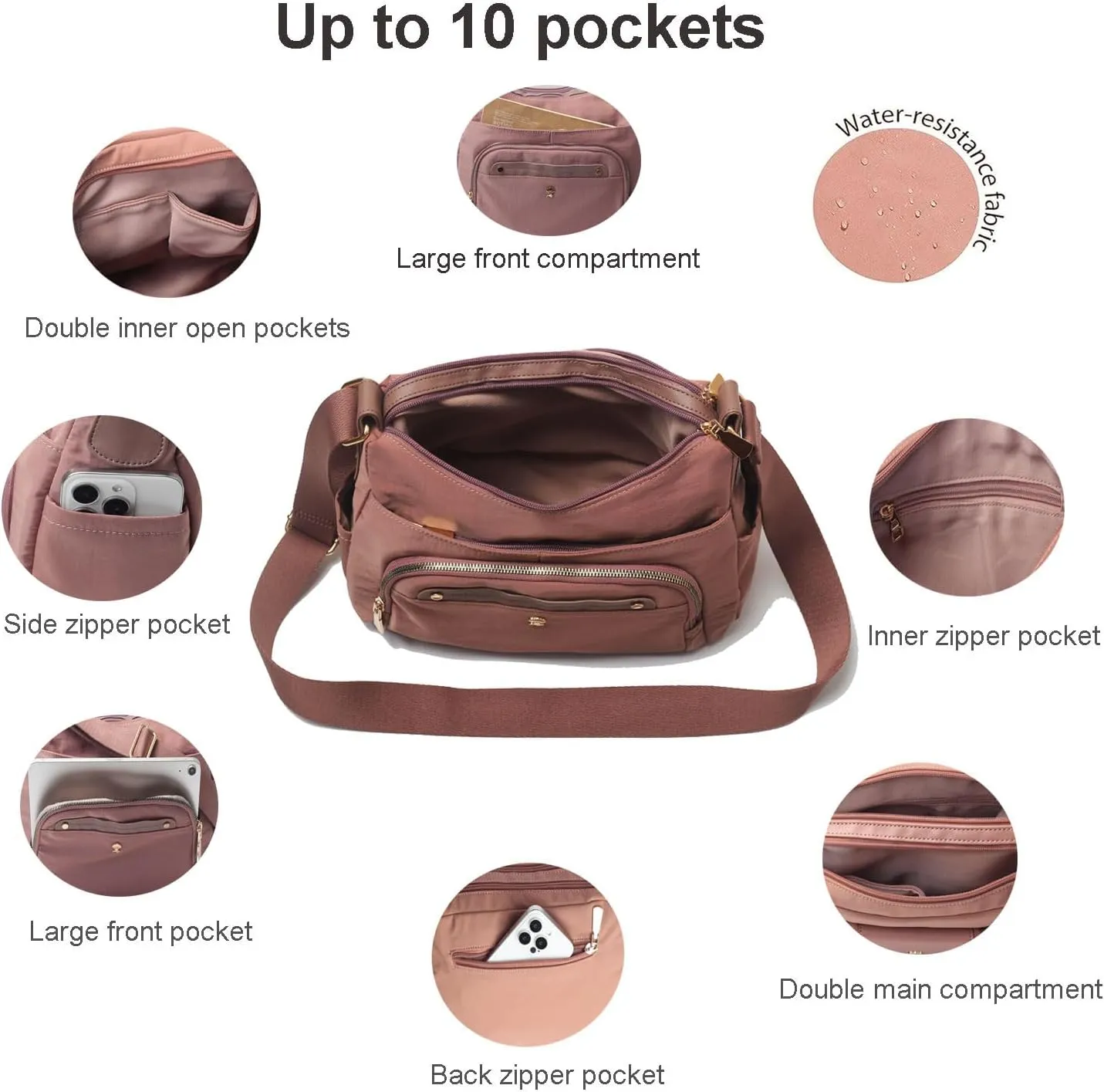 Women Crossbody Bag Shoulder Handbag Multiple Pockets Bag Ladies Messenger Bag Purse Fashion Tote