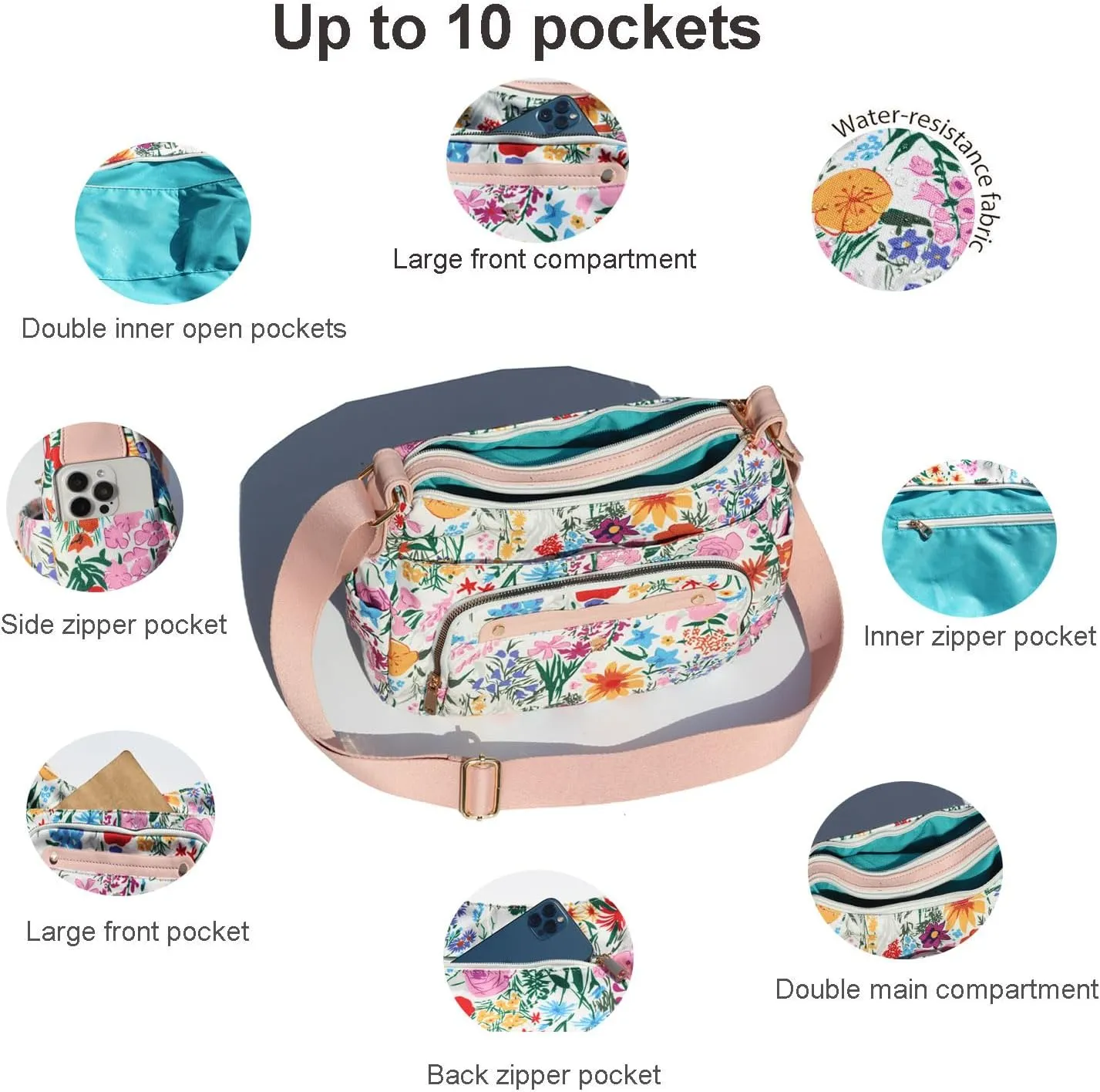 Women Crossbody Bag Shoulder Handbag Multiple Pockets Bag Ladies Messenger Bag Purse Fashion Tote