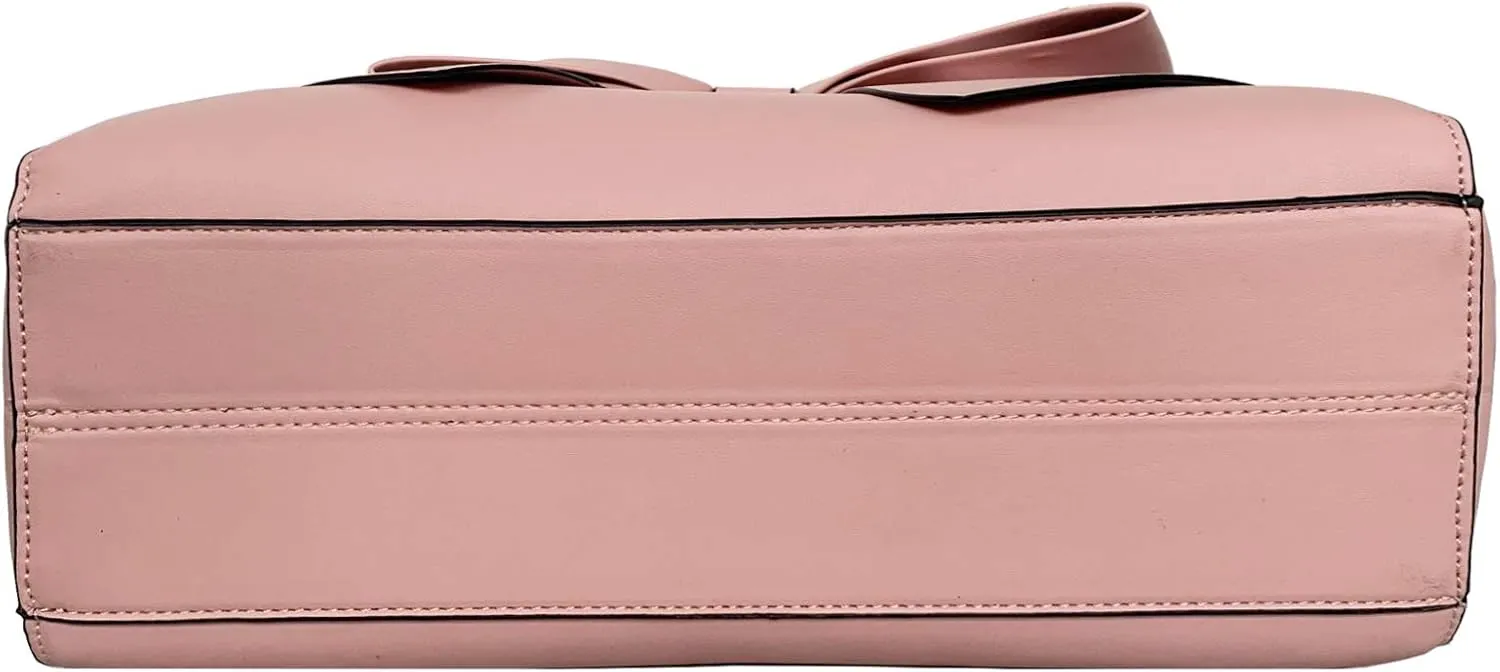 Women Handbag 2 Pcs Set Big Bow-Knot PU Leather Top Handle Bag Designer Tote Bag Clutch Wallet Set for Ladies, Pink