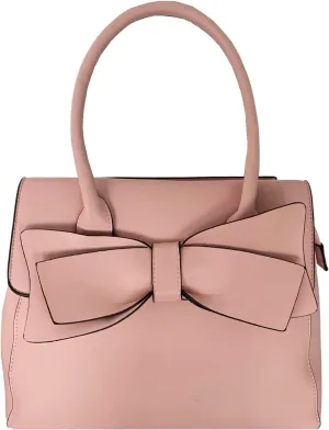 Women Handbag 2 Pcs Set Big Bow-Knot PU Leather Top Handle Bag Designer Tote Bag Clutch Wallet Set for Ladies, Pink