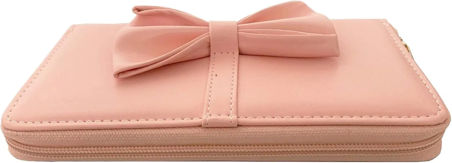 Women Handbag 2 Pcs Set Big Bow-Knot PU Leather Top Handle Bag Designer Tote Bag Clutch Wallet Set for Ladies, Pink