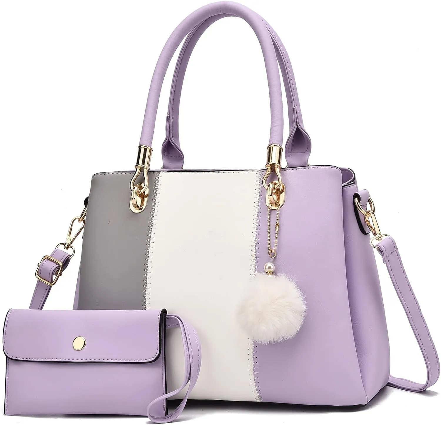 Women Handbags Large Tote Shoulder Bag Crossbody Bag for Women Color Stitching Top Handle Satchel Hobo 2pcs Purse Set