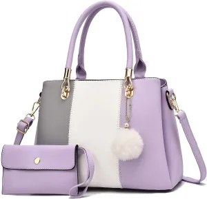 Women Handbags Large Tote Shoulder Bag Crossbody Bag for Women Color Stitching Top Handle Satchel Hobo 2pcs Purse Set