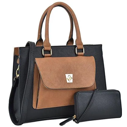 Women Leather Tote Satchel Handbags Colorblock Briefcases