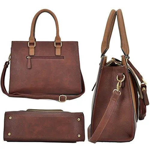 Women Leather Tote Satchel Handbags Colorblock Briefcases