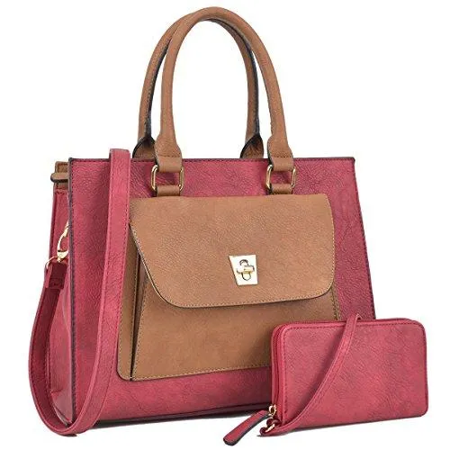 Women Leather Tote Satchel Handbags Colorblock Briefcases