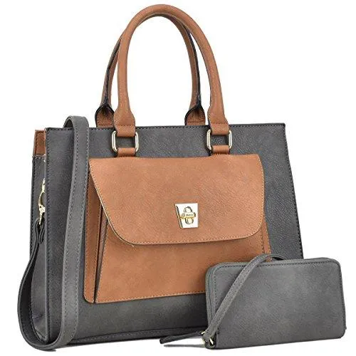 Women Leather Tote Satchel Handbags Colorblock Briefcases