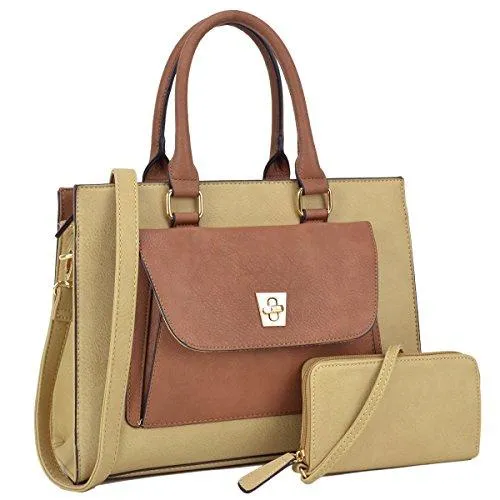 Women Leather Tote Satchel Handbags Colorblock Briefcases
