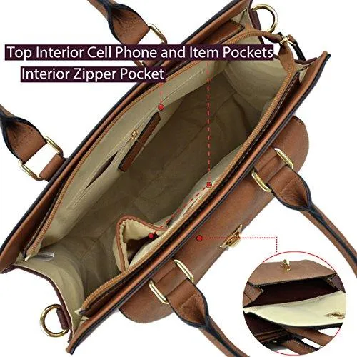 Women Leather Tote Satchel Handbags Colorblock Briefcases