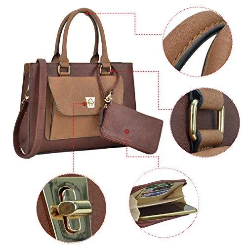 Women Leather Tote Satchel Handbags Colorblock Briefcases