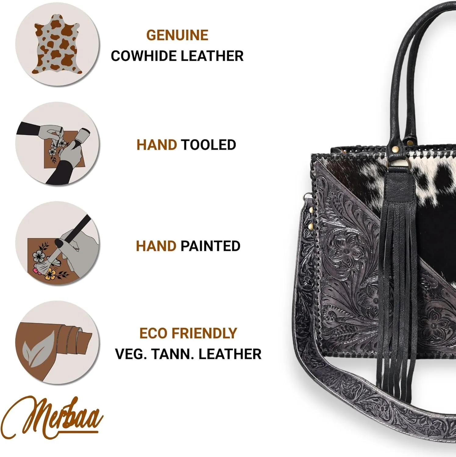 Women Natural Cowhide Leather Hand Bag With Adjustable Detachable Strap | Leather Handbag | Purse | Side Sling Bag