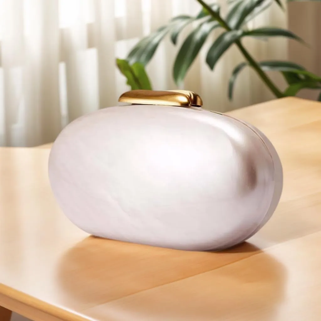 Women Noble Marble Acrylic Evening Clutch Bag Elegant Oval Handbag with Chain for Wedding Guest Bridesmaid