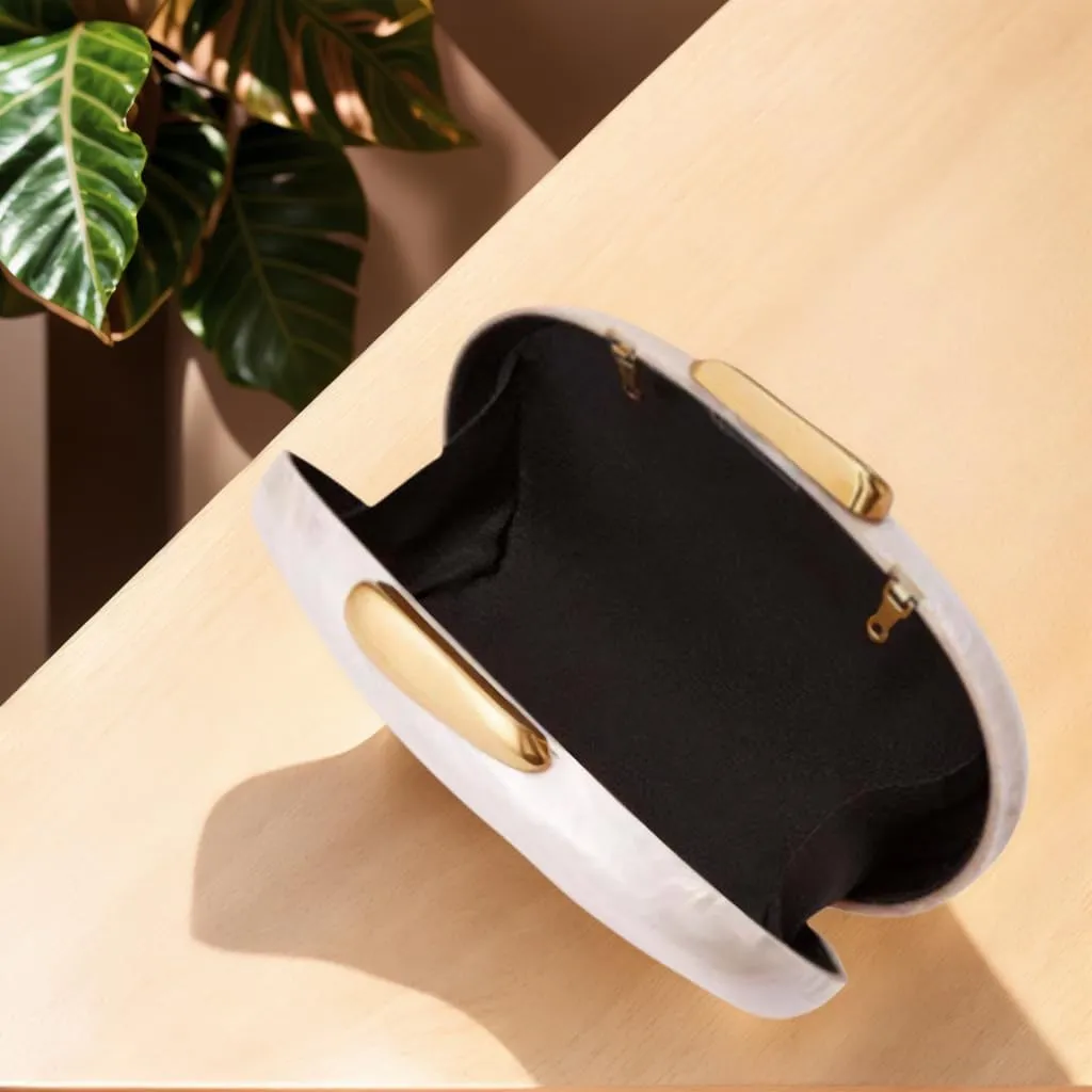 Women Noble Marble Acrylic Evening Clutch Bag Elegant Oval Handbag with Chain for Wedding Guest Bridesmaid