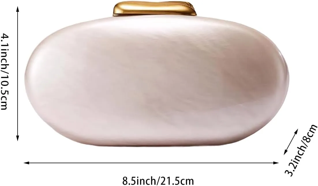 Women Noble Marble Acrylic Evening Clutch Bag Elegant Oval Handbag with Chain for Wedding Guest Bridesmaid