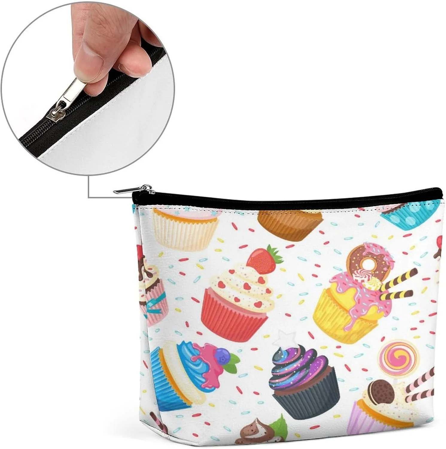 Women PU Leather Cosmetic Bag, Toiletry Storage 6.8x5.9x2.3 in Zipper Pouch Handbag Makeup Case Purse Holder Organizer