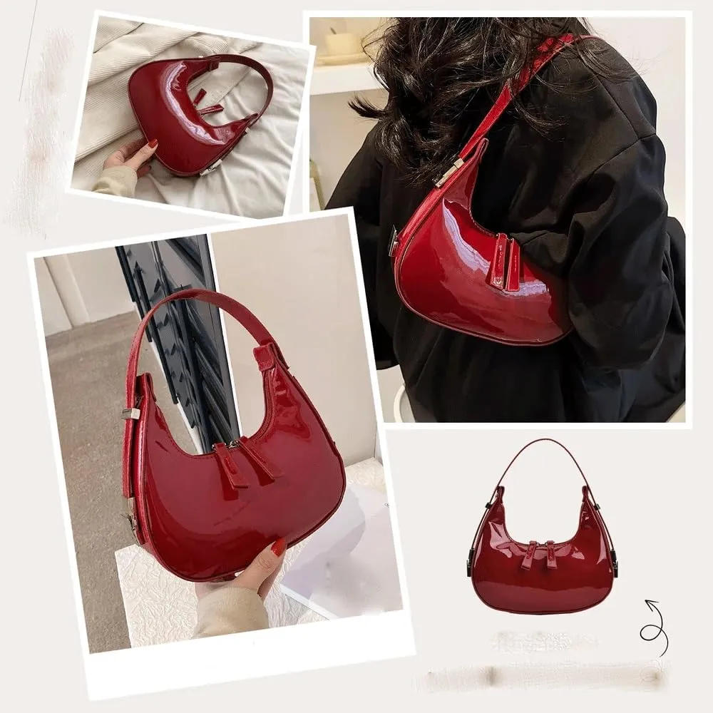Women Shoulder Tote Bag Retro Half Handbag Moon Vintage Armpit Bag Zipper PU Clutch Travel Dating Purse