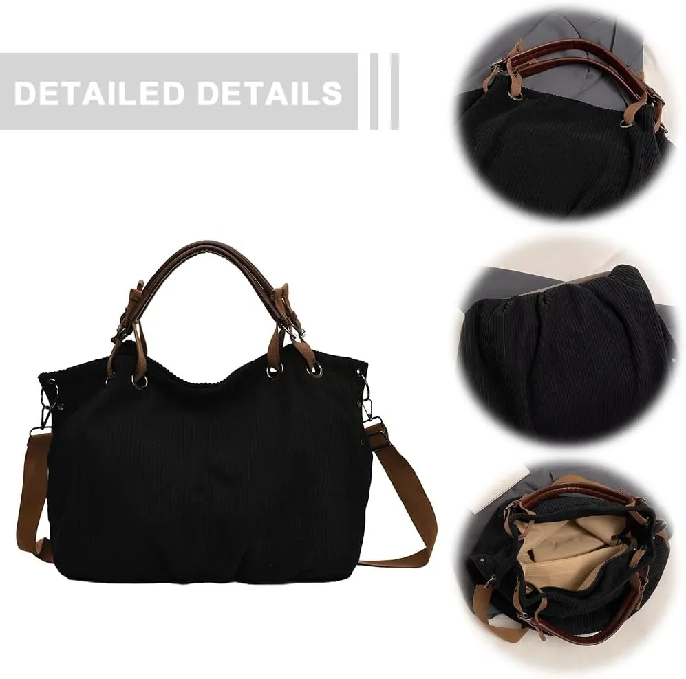 Women Slouchy Tote Handbag Large Capacity Stylish Crossbody Bag Detachable Long Strap Daily Commuting Bag Zipper