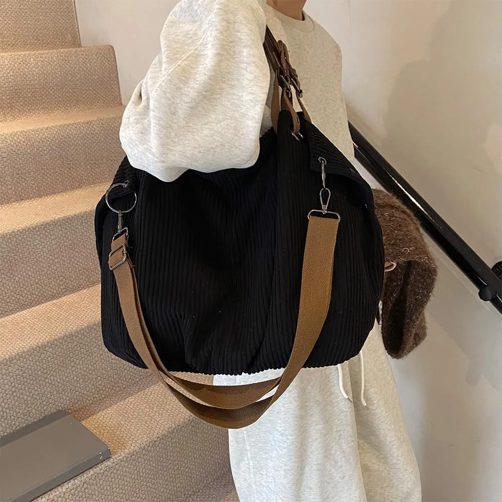 Women Slouchy Tote Handbag Large Capacity Stylish Crossbody Bag Detachable Long Strap Daily Commuting Bag Zipper
