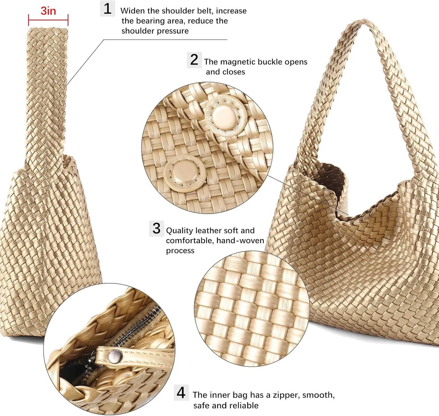 Women Vegan Leather Hand-Woven Tote Handbag Fashion All-Match Underarm Bag with Purse Soft Summer Hobo Tote Bag