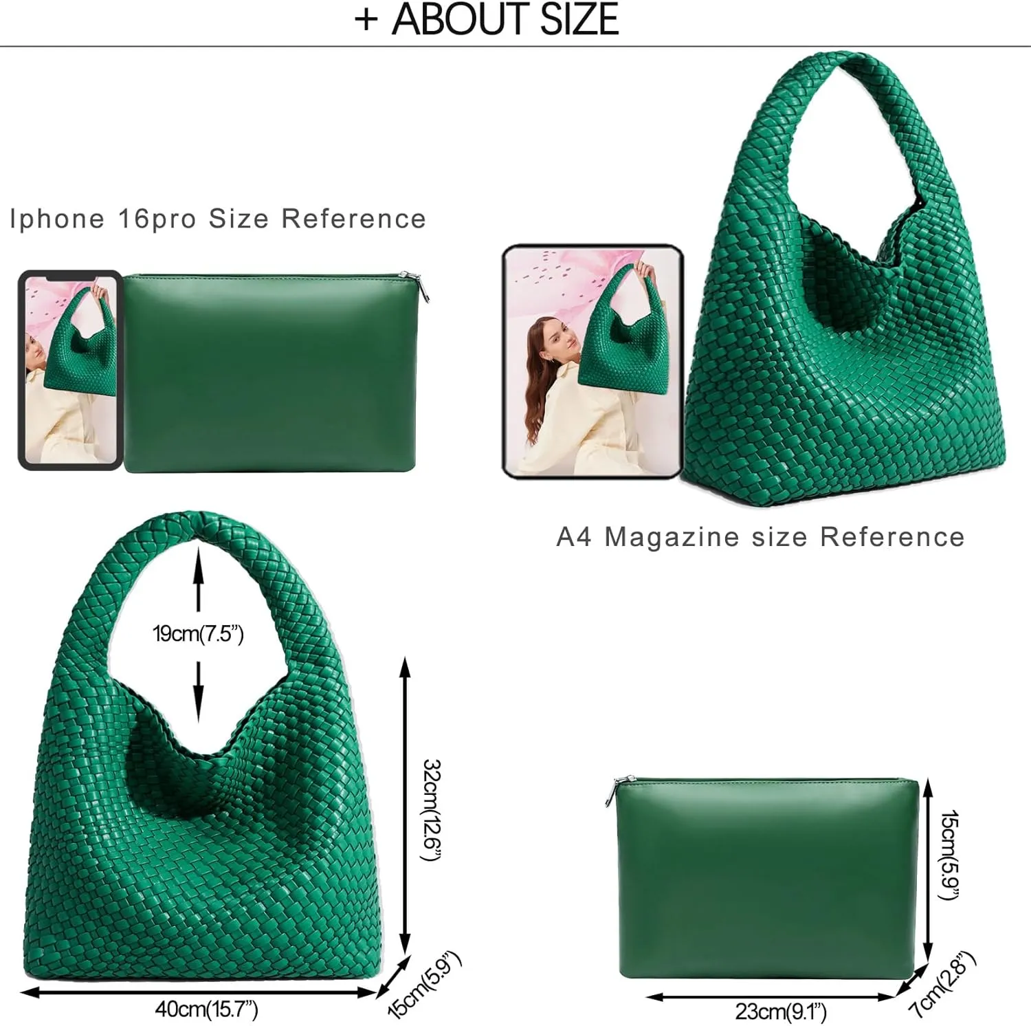 Women Vegan Leather Hand-Woven Tote Handbag Fashion Shoulder Top-handle Bag All-Match Underarm Bag with Purse