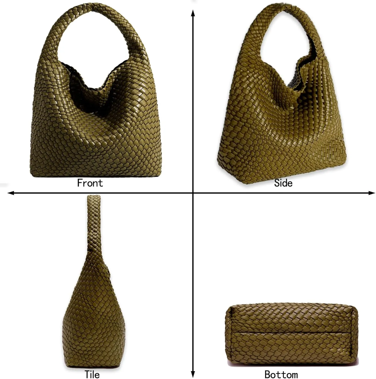 Women Vegan Leather Hand-Woven Tote Handbag Fashion Shoulder Top-handle Bag All-Match Underarm Bag with Purse