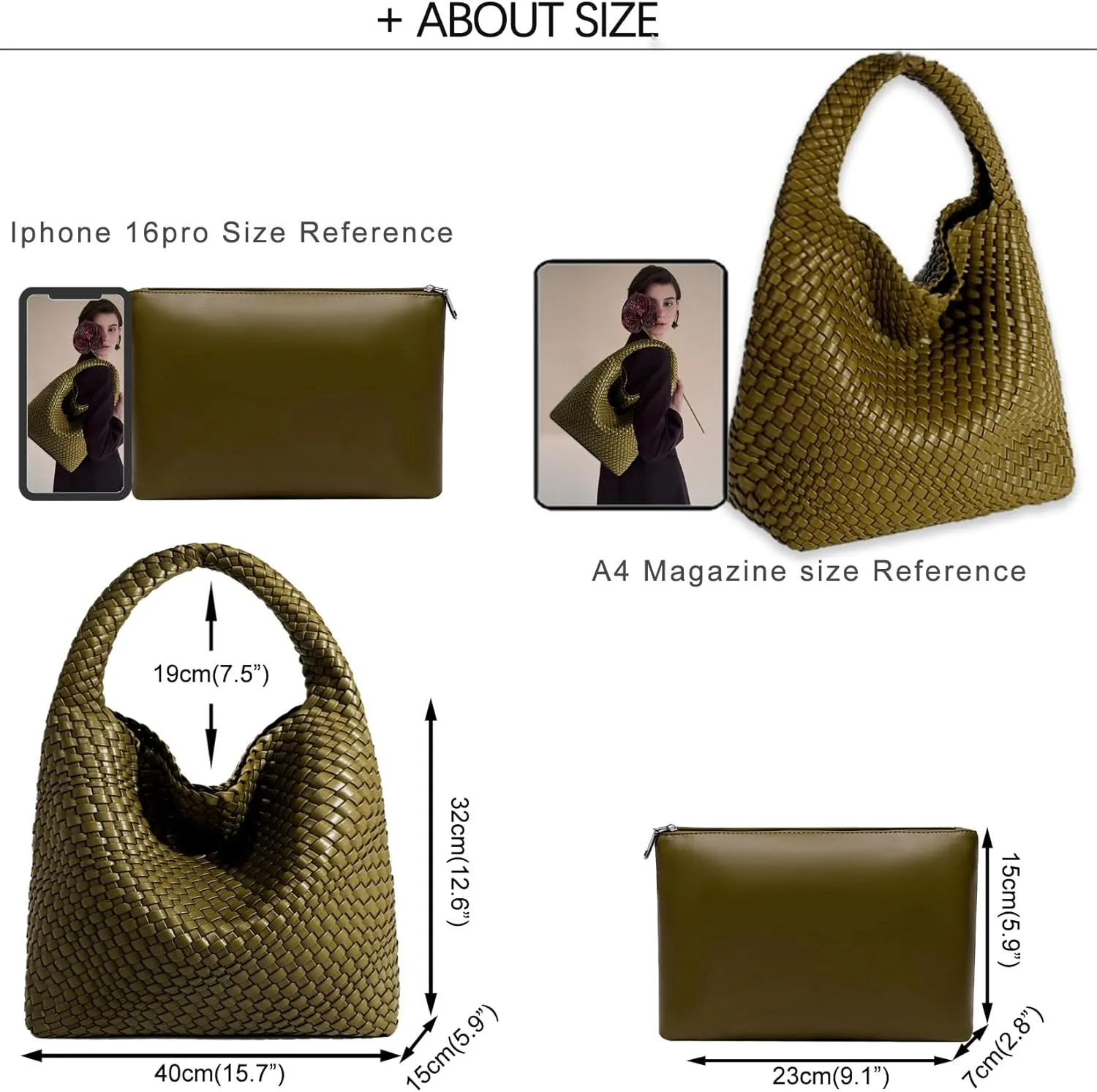 Women Vegan Leather Hand-Woven Tote Handbag Fashion Shoulder Top-handle Bag All-Match Underarm Bag with Purse