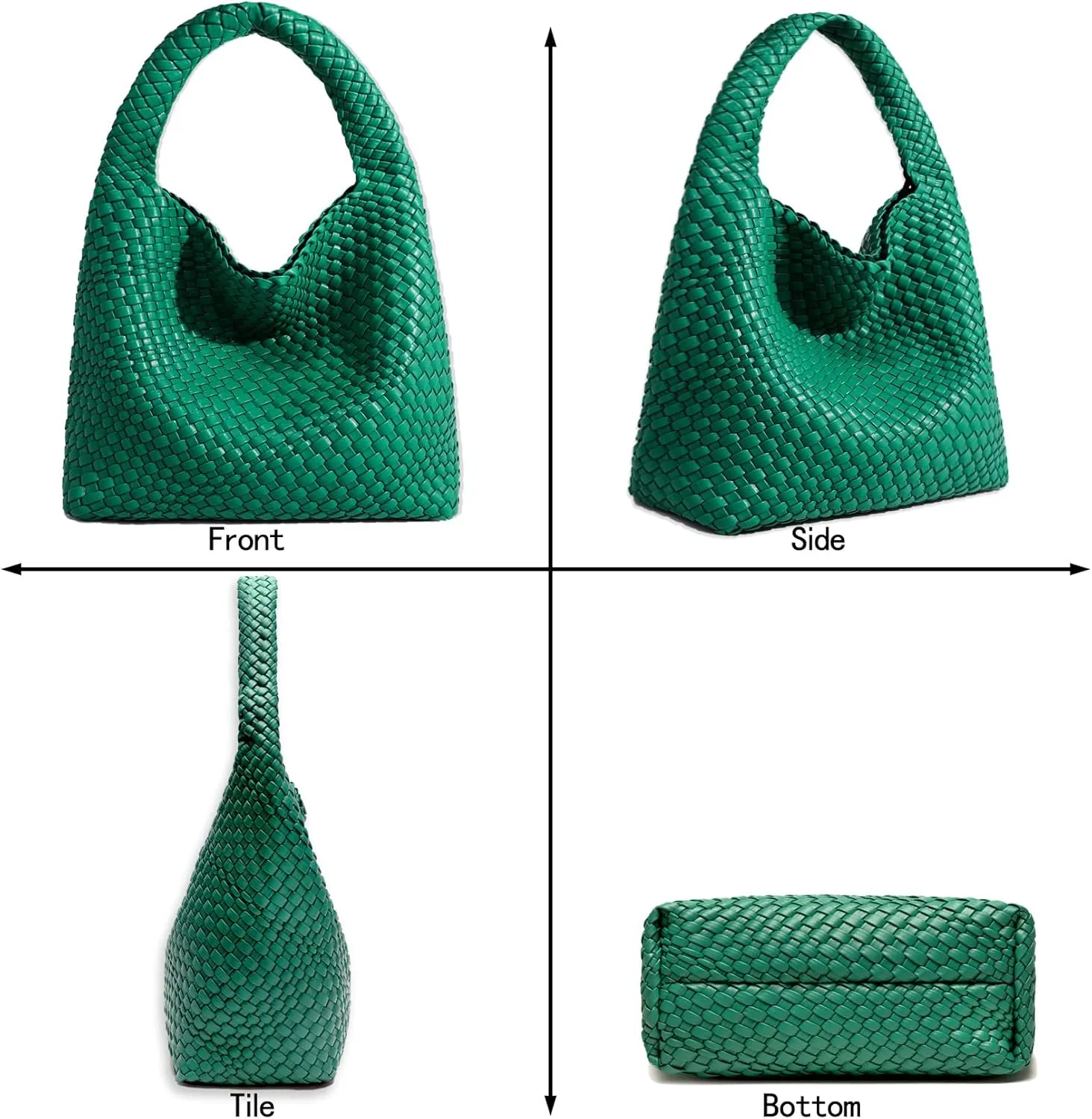 Women Vegan Leather Hand-Woven Tote Handbag Fashion Shoulder Top-handle Bag All-Match Underarm Bag with Purse