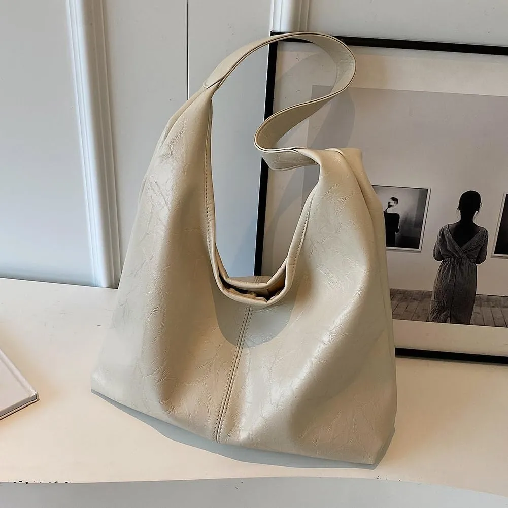 Women Vintage Hobo Bag Casual PU Leather Shoulder Bag Large Capacity Retro Tote Handbag Soft Underarm Bag Daily Dat