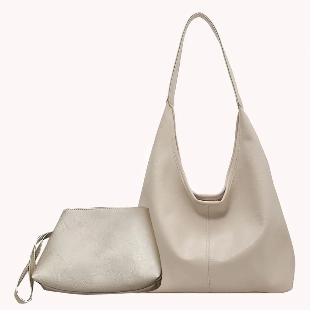 Women Vintage Hobo Bag Casual PU Leather Shoulder Bag Large Capacity Retro Tote Handbag Soft Underarm Bag Daily Dat