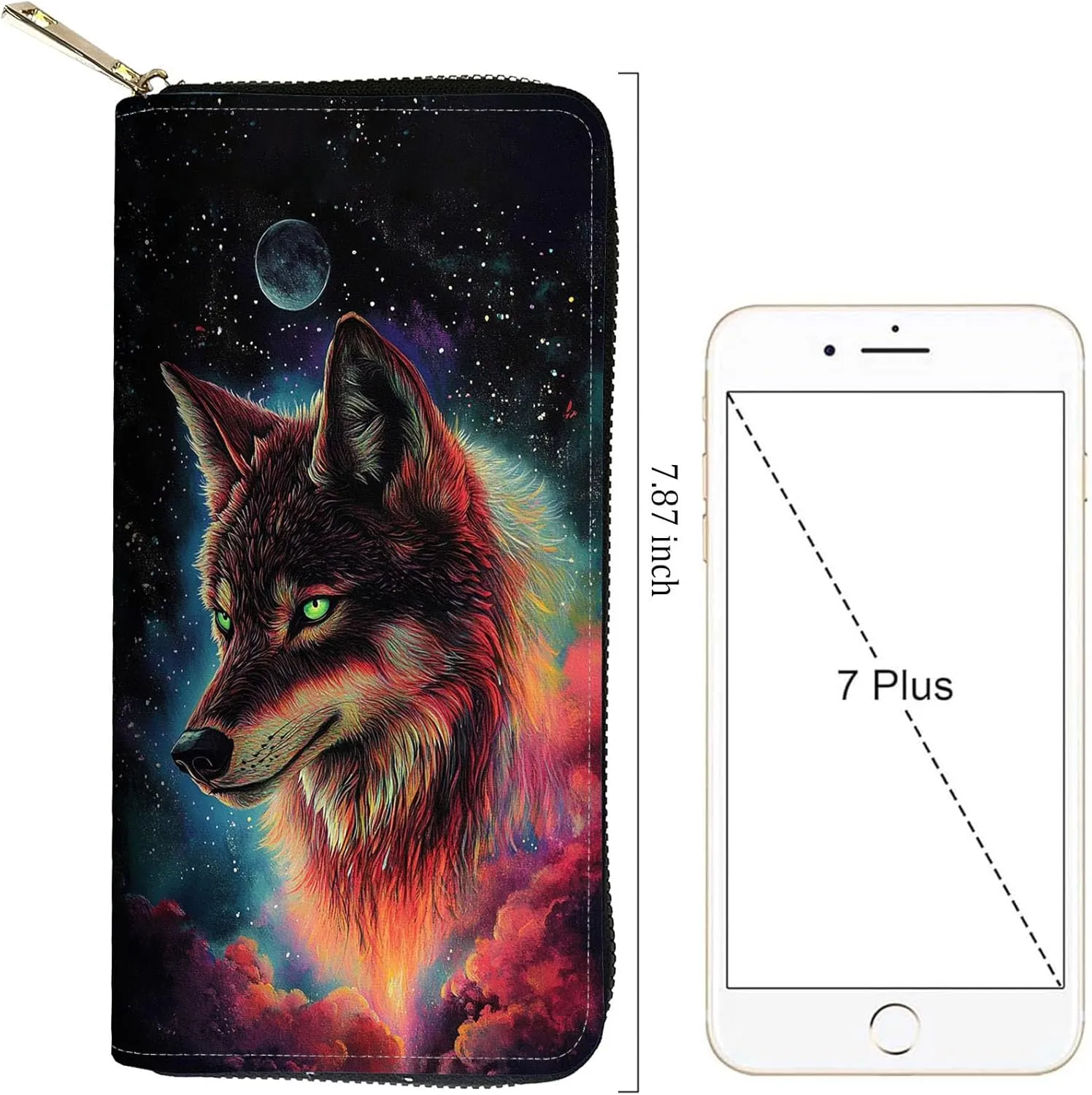 Women Wallet,RFID Blocking Leather Clutch,Large Capacity Zip Around Purse with Multiple Card Slots & Cash Compartments - Nebular Wolf