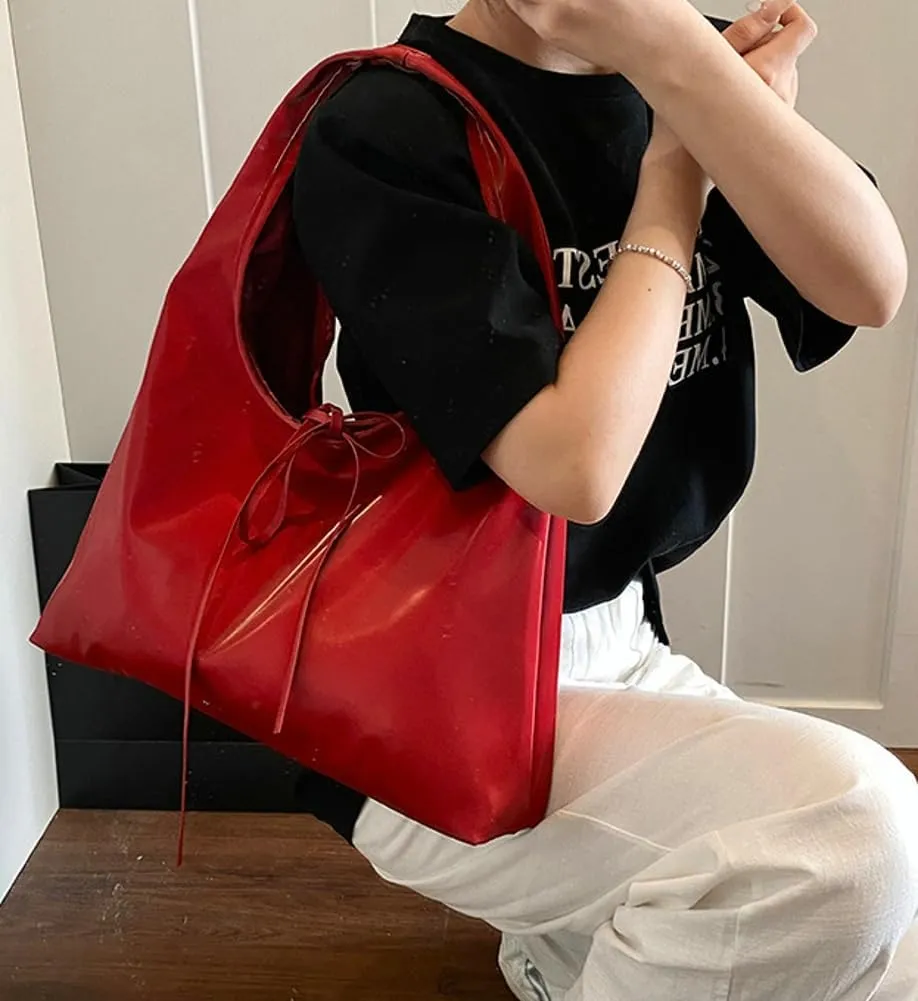 Women’s Bow-tie Shoulder Bag Summer Lightweight PU Leather Hobo Handbag Trendy Purse Fashion Tote Bag 2025