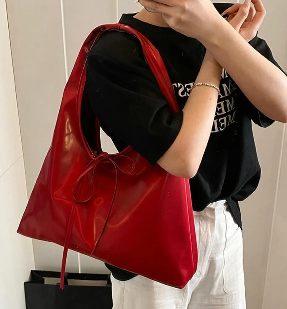 Women’s Bow-tie Shoulder Bag Summer Lightweight PU Leather Hobo Handbag Trendy Purse Fashion Tote Bag 2025