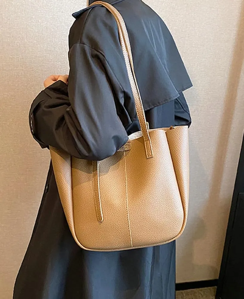 Women's Bucket Shoulder Tote Bags Fashion Large Top Handle Satchel Casual Handbags PU Leather Working Purses 2pcs