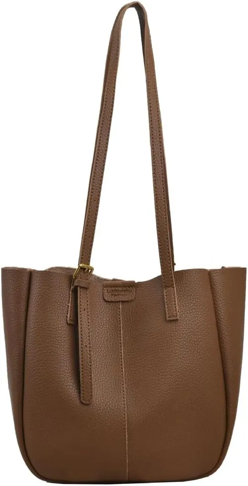 Women's Bucket Shoulder Tote Bags Fashion Large Top Handle Satchel Casual Handbags PU Leather Working Purses 2pcs