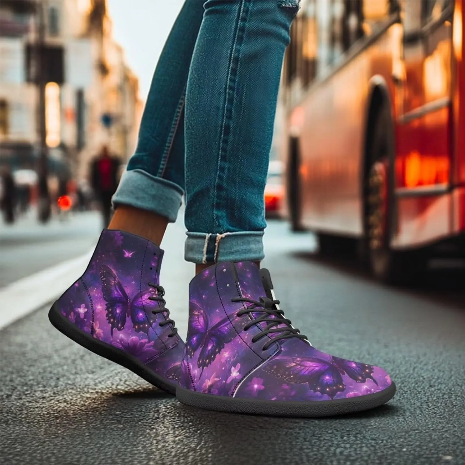 Women's Butterfly High Tops Walking Shoes PU Leather Running Sneakers Business Trainer Sneaker