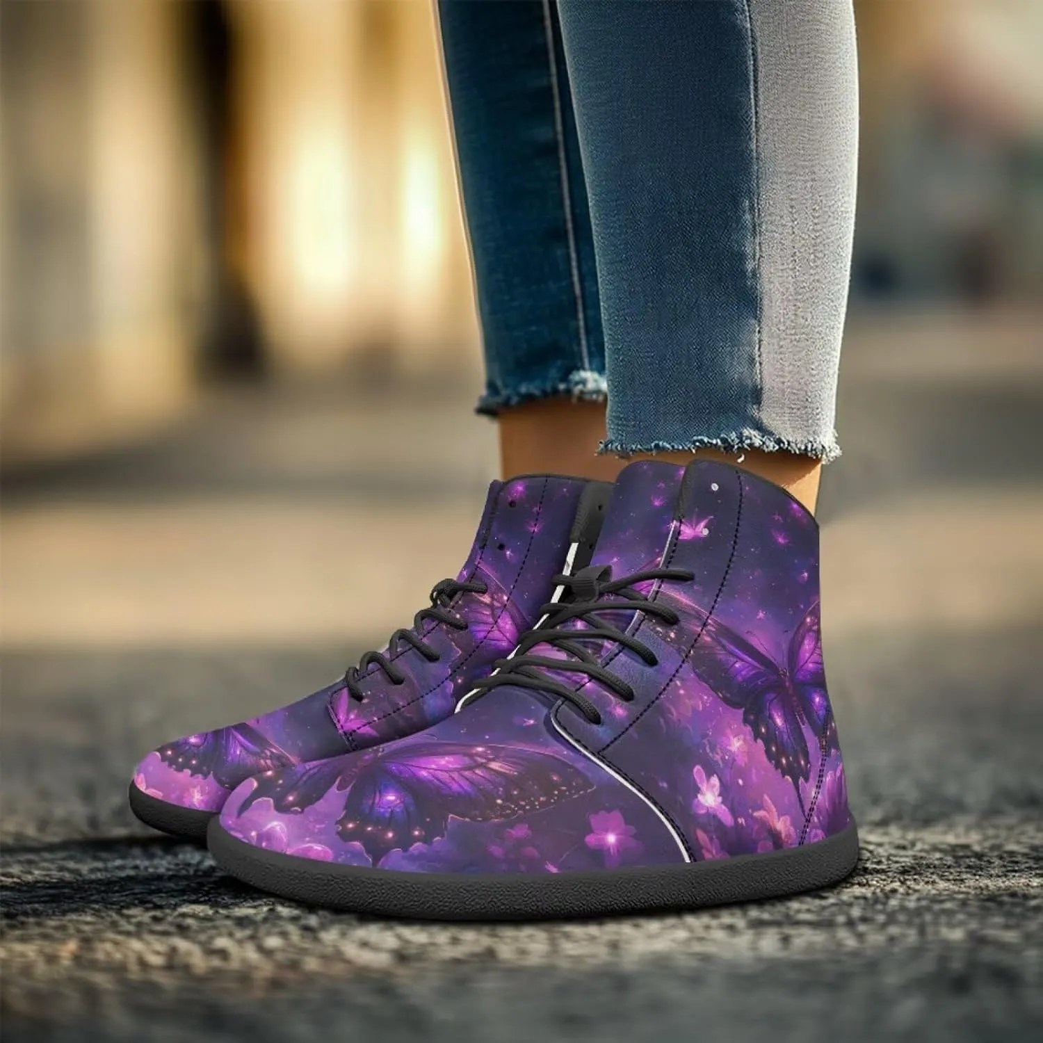 Women's Butterfly High Tops Walking Shoes PU Leather Running Sneakers Business Trainer Sneaker