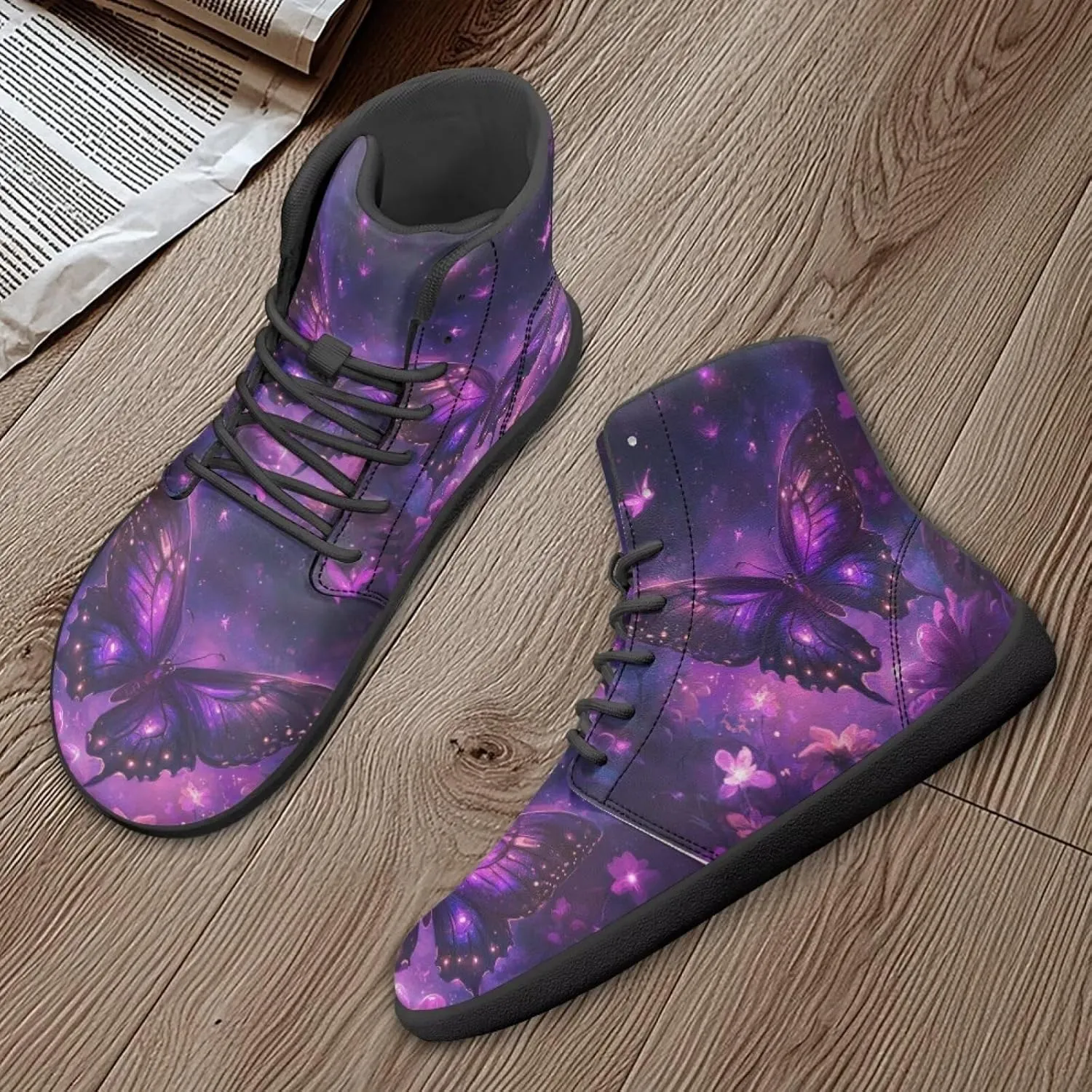 Women's Butterfly High Tops Walking Shoes PU Leather Running Sneakers Business Trainer Sneaker